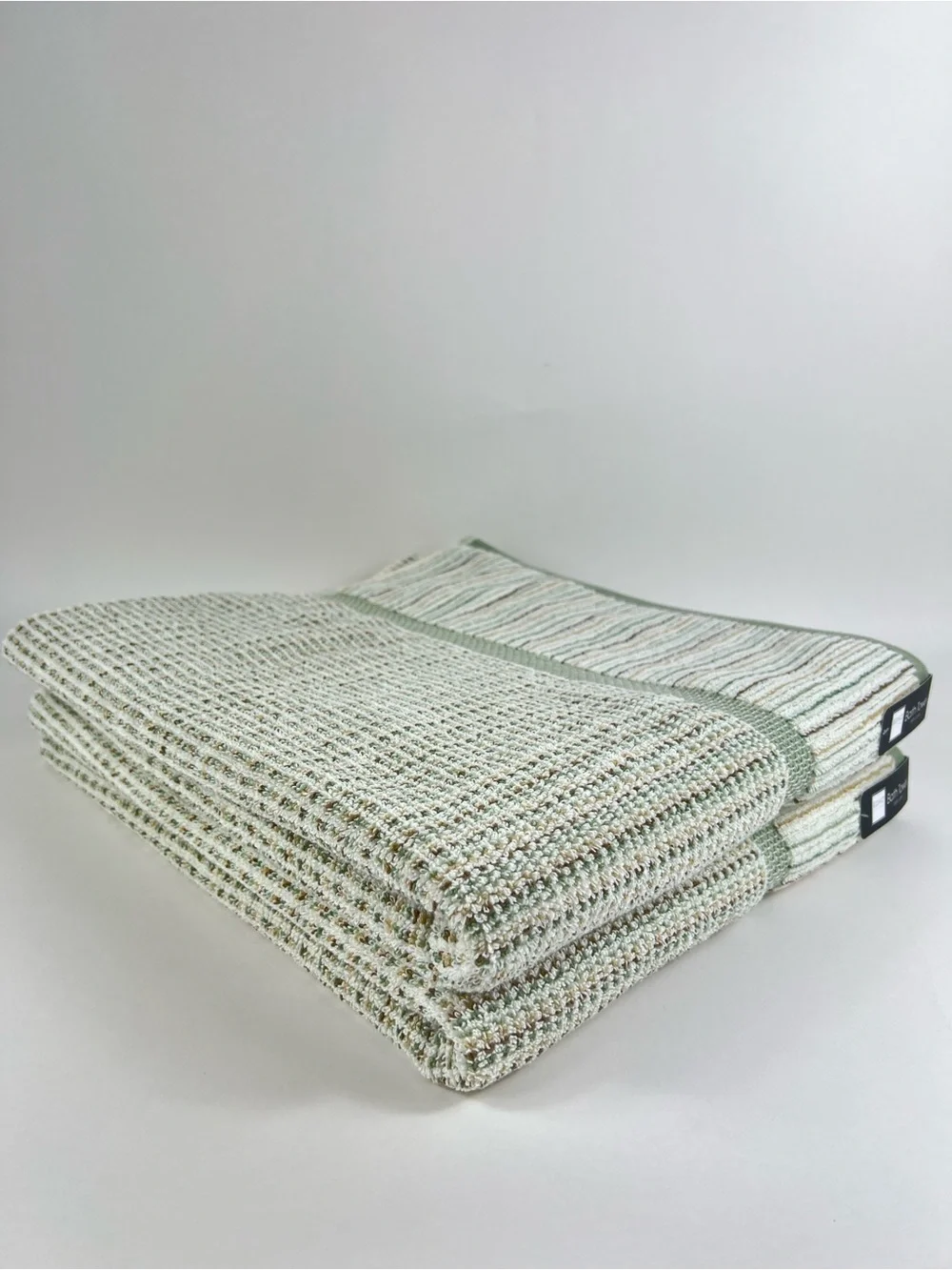 SOHO Living Bath Towels in Sage Cream Tan Striped Soft 100% Cotton Set of 2 NEW